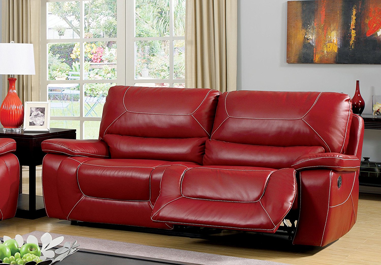 wide leather reclining sofa